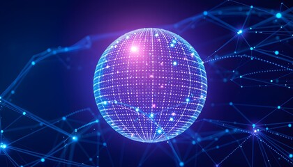 A digital sphere with connected nodes, representing a network of data and information.