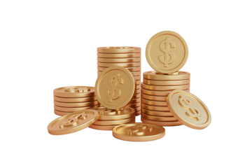 Golden bitcoin cryptocurrency coins stacked and scattered on black background