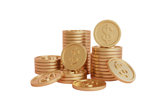 Golden bitcoin cryptocurrency coins stacked and scattered on black background