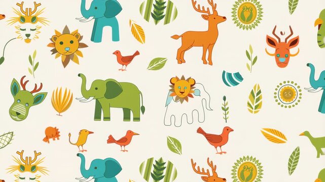 Animated cartoon animals pattern scrolling down