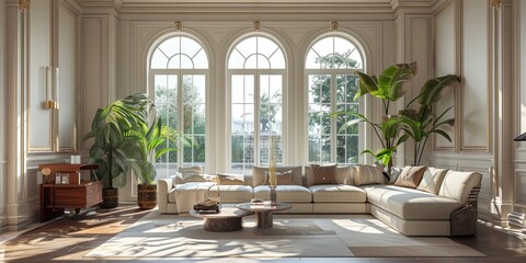 Neoclassical Living Room Sofa Coffee Table Plants