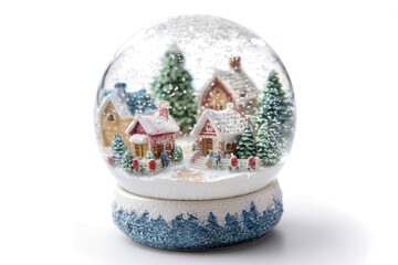 Snow globe with a miniature winter village scene featuring houses and trees perfect for holiday decorations and seasonal displays