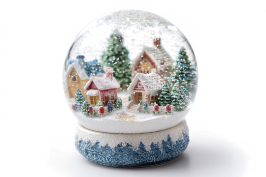 Snow globe with a miniature winter village scene featuring houses and trees perfect for holiday decorations and seasonal displays