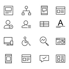 Collection of Basic UI/UX Related Vector Line Icons. Contains Icons like User, Search, Text, Laptop and more. Editable stroke. 48x48 pixels