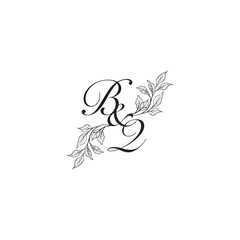 caligraphic style monogram luxury black logo design BQ wedding initial concept alphabet letter