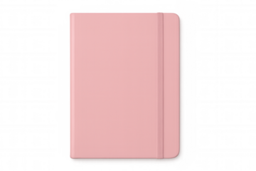 Pink notebook with elastic band, planning and journaling concept, stationery item on transparent background