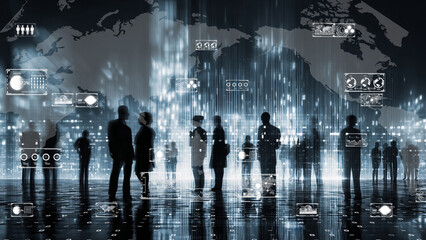 Obraz premium Global AI Network Connecting People in the Future Society