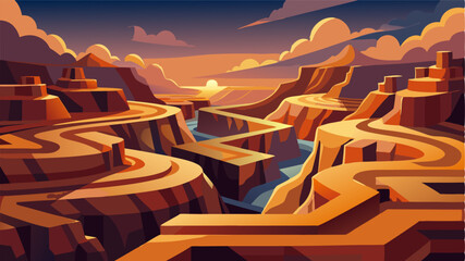 Fototapeta premium A labyrinth of winding canyons and valleys s through the desert plateau creating a mazelike landscape. The everchanging light and shadows make it feel like a shifting and