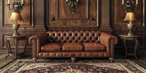 Fototapeta premium Cozy Luxury Living Room Interior Sofa Rug Warm Ambiance