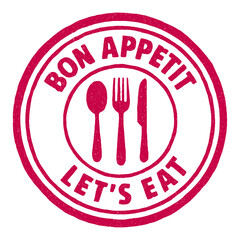 Bon Appetit lets eat red rubber stamp design for food lovers celebrating culinary experiences