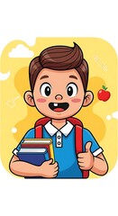 Enthusiastic Schoolboy Ready for Learning with Books and a Positive Attitude.