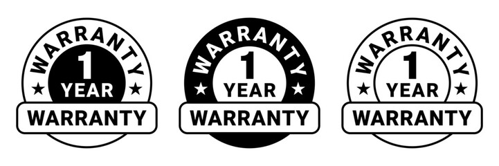 Warranty 1, 2, 3, 4, 5, 6, 7, 8, 9, 10 years months days hour label, logo, badge, icon, sticker, emblem, stamp, symbol, black, golden, flat vector, isolated illustration.