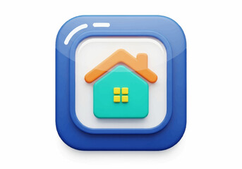 Modern Home Icon with Blue Border and Orange Roof.