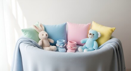 Soft Pastel Baby Toys and Accessories in a Cozy Nursery Setting