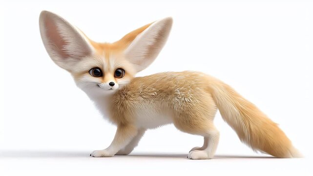 Adorable Fennec Fox Posing on White Background.