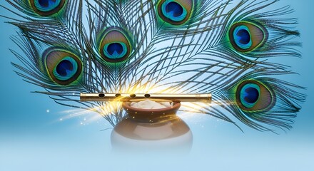 Vibrant Peacock Feathers, Golden Flute, and Fresh Butter Pot
