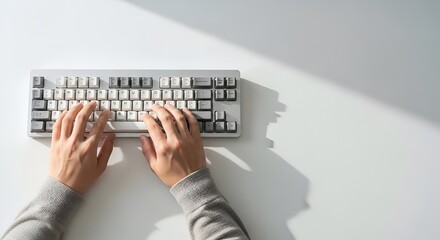 Person Typing on a Modern Mechanical Keyboard with Striking Shadows