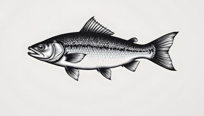 Obraz premium Vintage Ink Sketch River Fish White Background