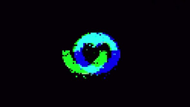 Heart shape icon symbol animation with distortions and glitch effects