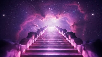 Ascend to the stars on a luminous stairway, a breathtaking journey through vibrant nebulae and cosmic wonders beckoning the soul.