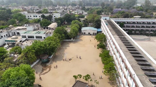 Drone footage showing classrooms and internal campus from above &ndash; Police DAV Public School, Jalandhar, Punjab, India &ndash; Oct 15th, 2025