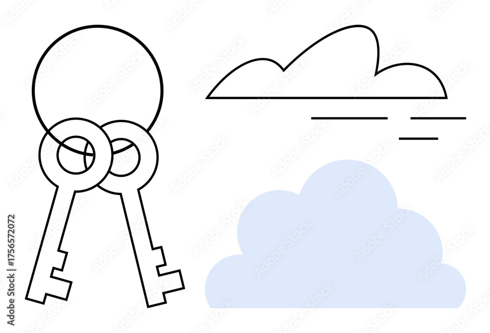 Wall mural two classic keys overlap near clouds, symbolizing secure access, data security, and connectivity. id