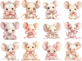 Watercolor Nursery Mice Clipart
