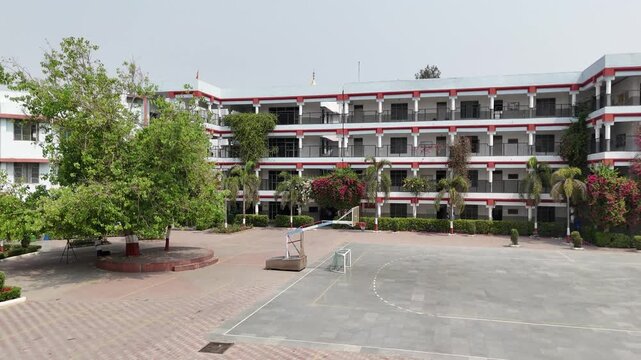 Drone shot of open courtyard and academic blocks &ndash; Police DAV Public School, Jalandhar, Punjab, India &ndash; Oct 15th, 2025