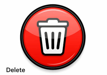 Red delete button icon with trash can symbol.