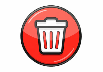 Red Trash Can Icon with White Stripes and Black Outline.