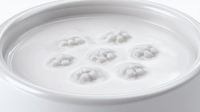 White Soup with Dumplings in a White Bowl.