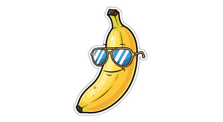 Cool cartoon banana wearing sunglasses with a smile isolated on transparent background for summer fun and healthy eating