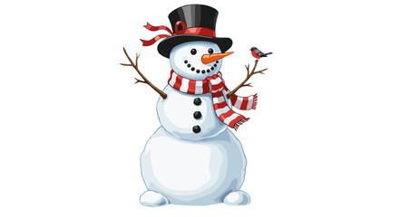 Happy Festive Snowman with Red Scarf and Top Hat isolated on transparent background for Winter Holidays and Christmas