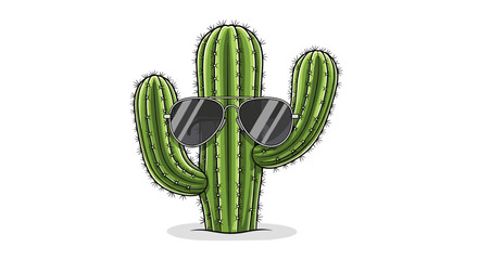 Cool Cactus Character Wearing Sunglasses Feeling Happy and Confident Isolated on Transparent Background