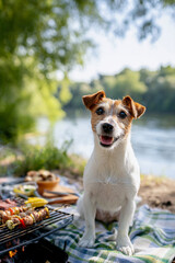 ジャックラッセルテリアと河原でピクニック
