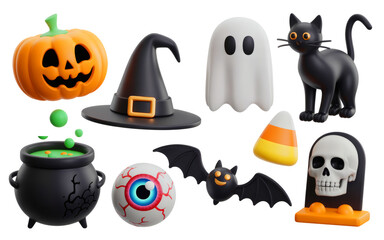 Fototapeta premium Spooky and festive Halloween icons create a playful and exciting holiday atmosphere for celebrations and decorations