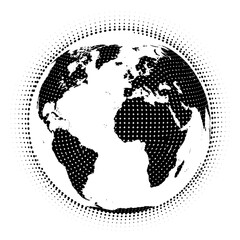 Halftone Earth Globe - A Minimalist Black and White World Illustration.