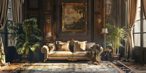 Cozy Luxury Living Room Interior Sofa Rug Warm Ambiance