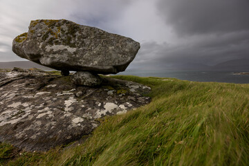 Long Exposure of a Balanced Rock near Luskentyre, looking towards the Harris Hills, Isle of Harris, Scotland