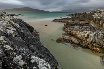 Long Exposure of Luskentyre Beach looking towards Taransay and the Harris Hills, Isle of Harris, Scotland 