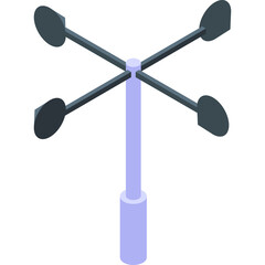 Anemometer Meteorological Instrument With Four Blades On A Pole Measuring Wind Speed Isolated On White Background Flat Design Style