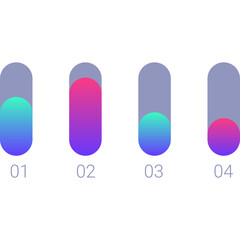 Abstract Minimalist Vertical Progress Bar Icons with Gradient Fill Numbers Zero One Two Three Four Indicating Data Analysis and Growth on Transparent Background