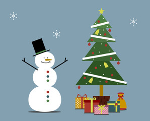 Stylish Christmas Illustration (Snowman, Tree, Presents) – no text, background（クリスマスイラスト）