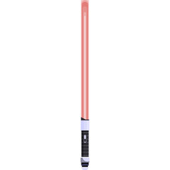 A stylized red lightsaber with a detailed black and silver hilt against a stark white background representing science fiction and fantasy weaponry
