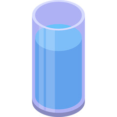 A Tall Glass of Blue Liquid in Isometric Style on a Transparent Background with Subtle Shadows Indicating a 3D Rendered Object Ideal for Beverage or Hydration Concepts
