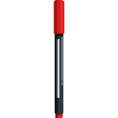A Single Red Felt Tip Marker With a Black Barrel and White Accent Ring on a Transparent Background