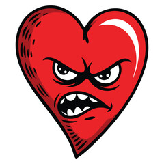 Angry heart cartoon jealous heart hand drawn vector illustration of a heart with angry face filled with hate isolated on white background perfect for emotion themed artwork