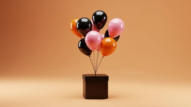 Colorful balloons rising from sleek black box create a dynamic cheerful celebration perfect for birthdays or special events in this video
