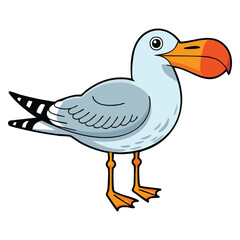 Cartoon seagull whimsical design with open beak gray white orange colors vector illustration suitable for digital print web or coastal bird themed artwork