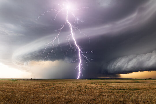 Lightning strike from a supercell storm in Oklahoma